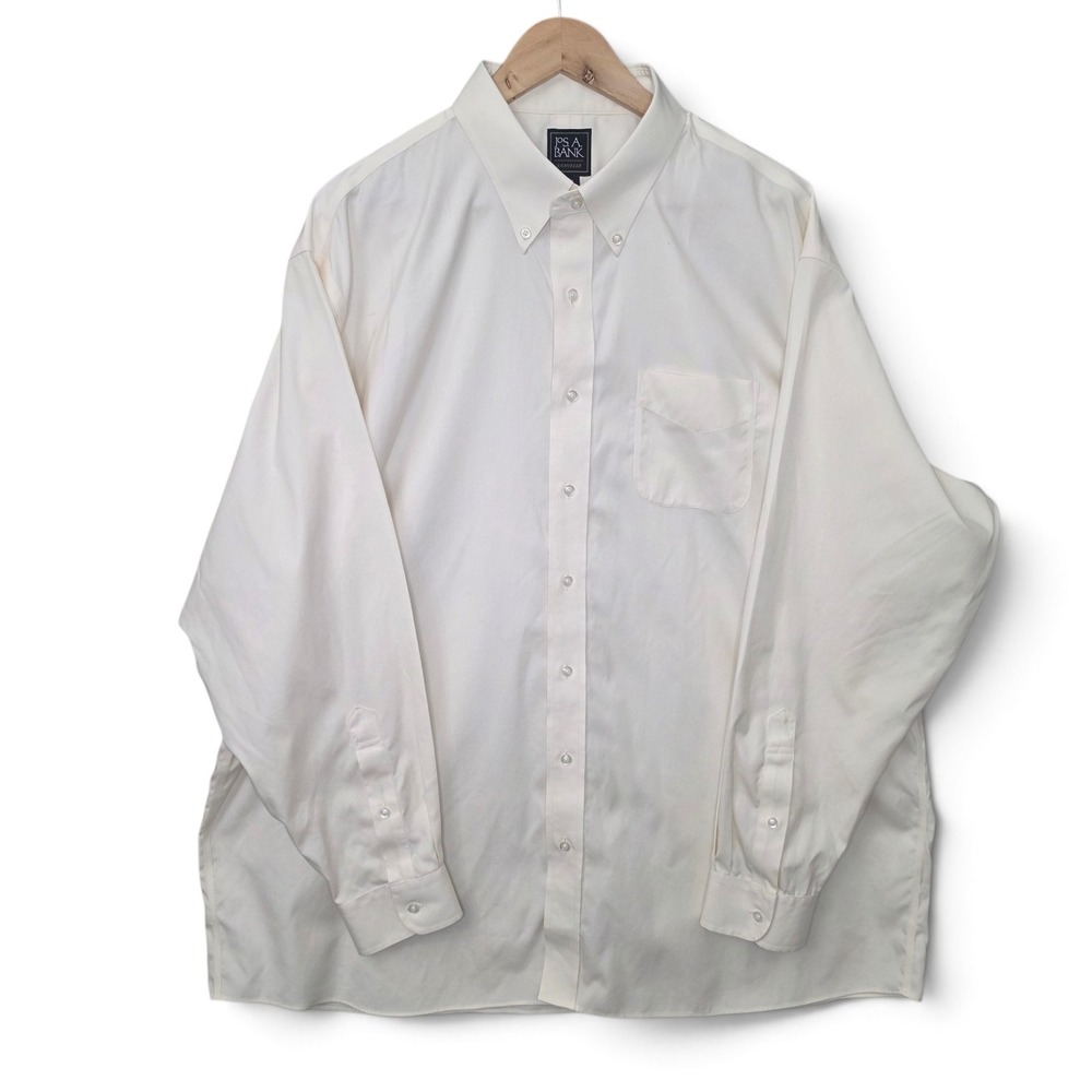 Jos A Bank Traveler Mens 18 36 Dress Shirt Button Down Cream White 100% Cotton